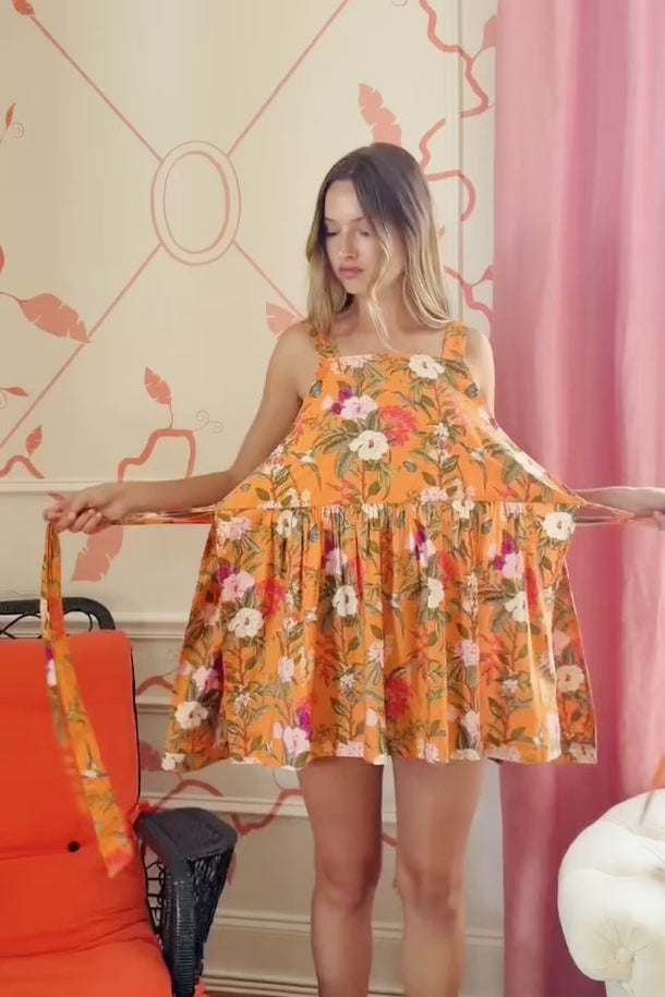 lantana flower print midi dress Mini Pinafore Dress | Cotton Poplin