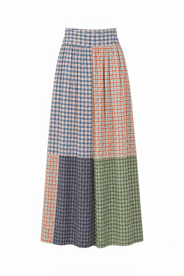 Flagpole Shirred Maxi Snap Skirt | Brushed Flannel Patchwork
