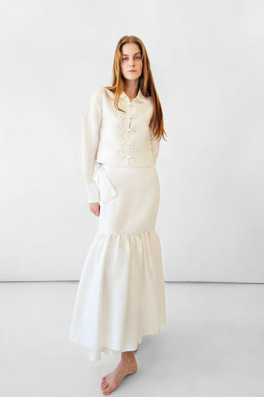 Monterey Shirred Wrap Midi Skirt | Silk Dupioni